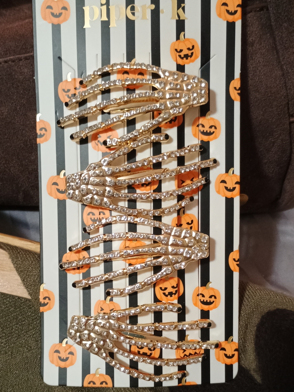 Gold Crystal Skeleton Hand Hair Clips - 4 Pack